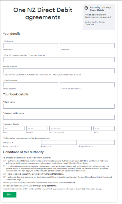 Screenshot_My One NZ_Direct Debit Agreement Form One NZ A