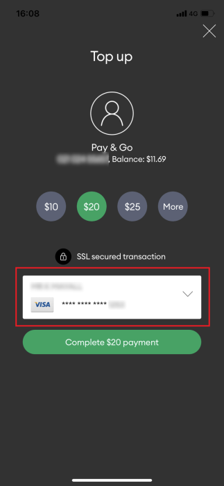 Screenshot My One NZ App Topup Method