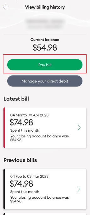 My One NZ App - Pay Bill button