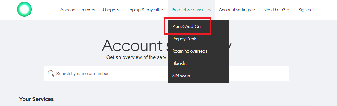 Screenshot My One NZ - Plan & Add-Ons option