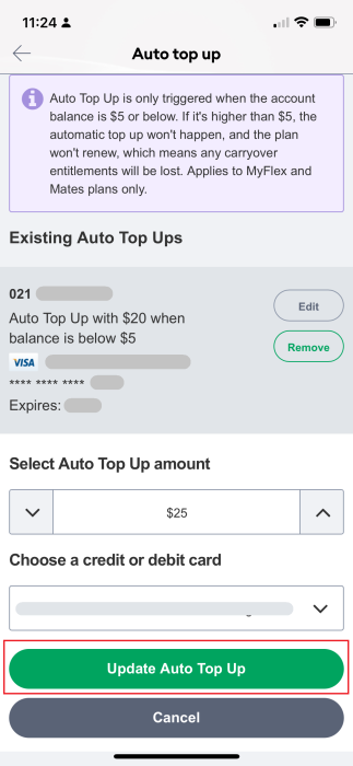 auto top up app confirm new amount