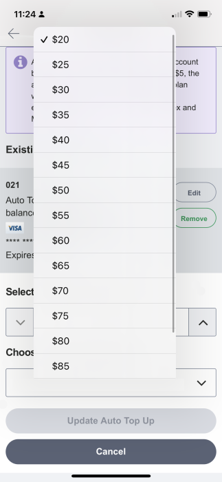 auto top up app choose amount