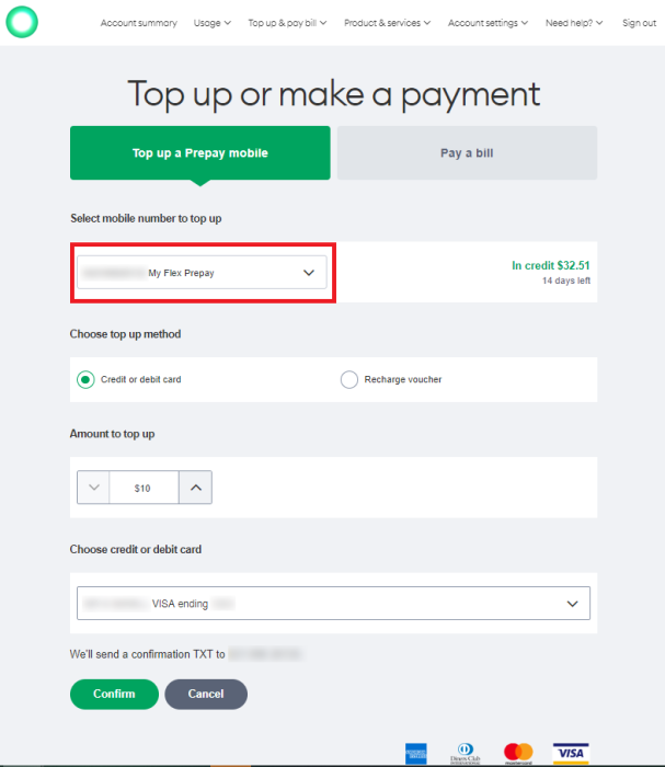 Screenshot My One NZ Web Select Mobile Number