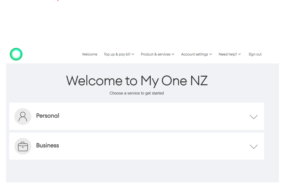 Screenshot My One NZ Web New Customer Select Service Segment 