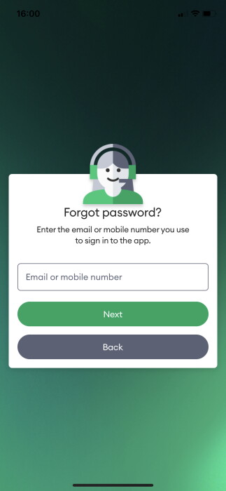 Screenshot My One NZ App Forgot Password Screen