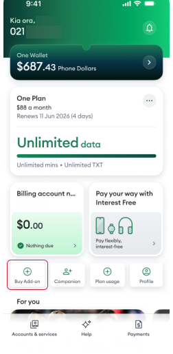 My One NZ App Select Buy Add-On Tile