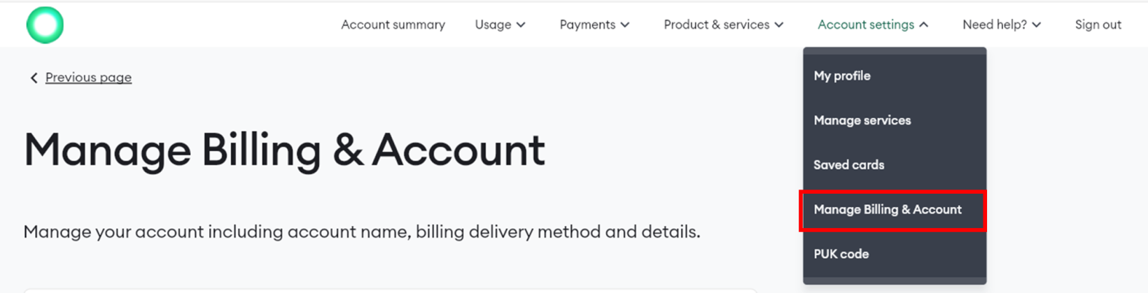 Screenshot My One NZ Web Manage Payment Options
