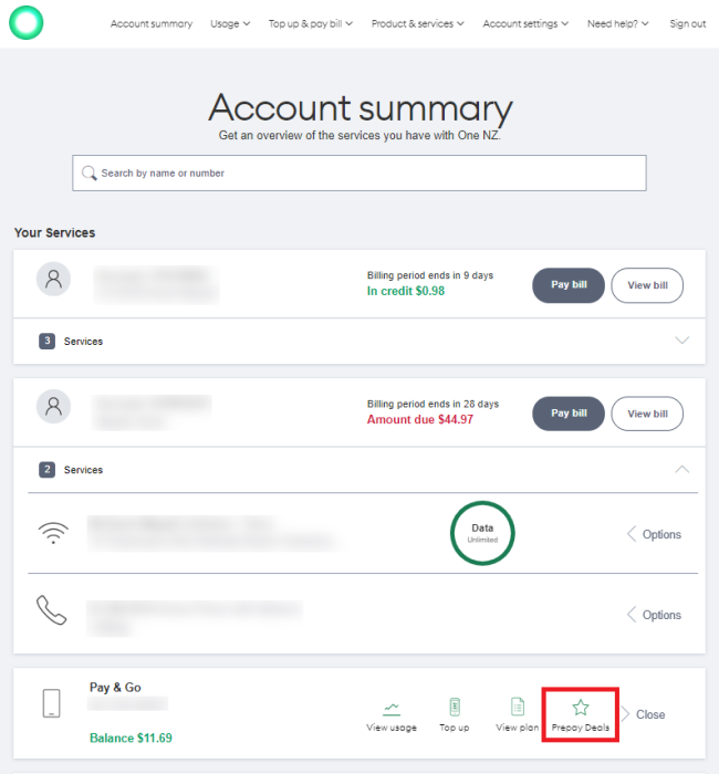 Screenshot My One NZ Web Prepay Daily Deals