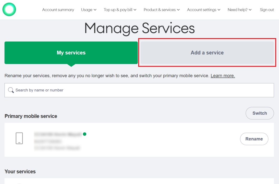 Screenshot My One NZ Web Add a Service