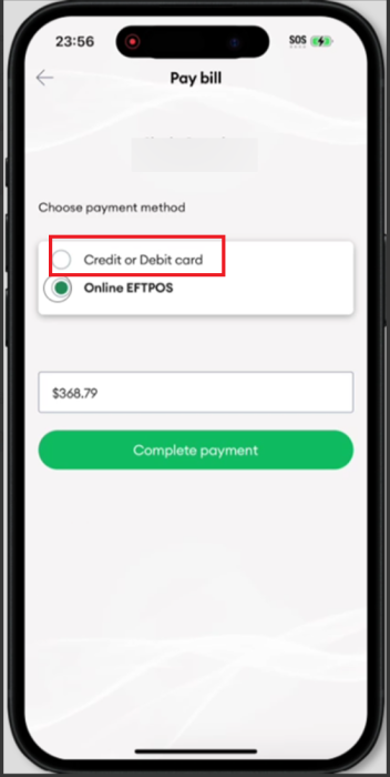 My One NZ App Select Credit or Debit Card
