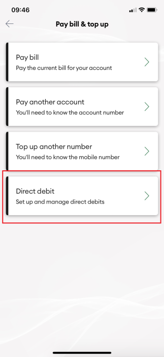 Screenshot My One NZ App Direct Debit