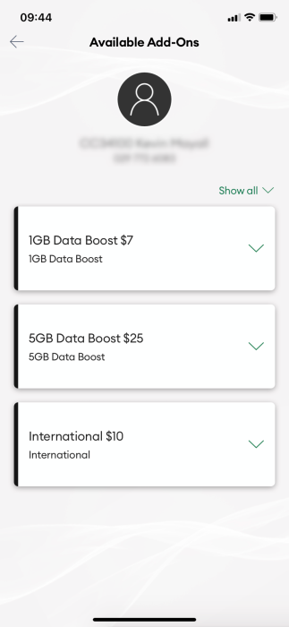 Screenshot My One NZ App OA Available AddOns