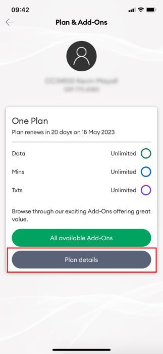 Screenshot My One NZ App Plan Details
