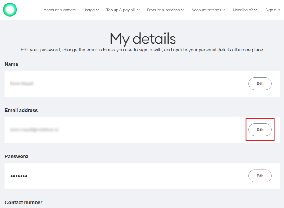 Screenshot My One NZ Web Edit Email Address