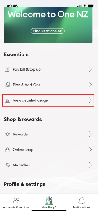 Screenshot My One NZ App View Detailed Usage