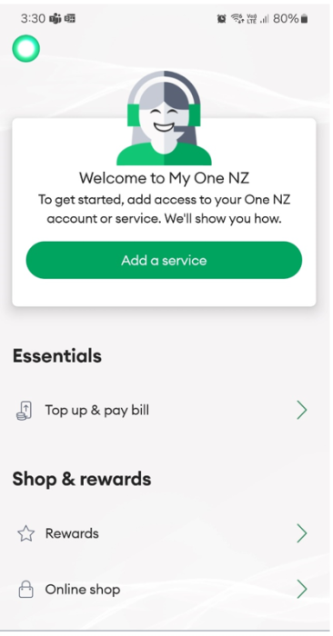 Screenshot My One NZ App New Account Add a service