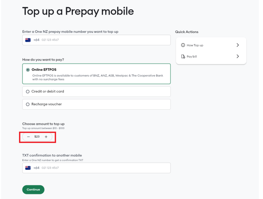 Top Up Prepay Mobile Select Amount
