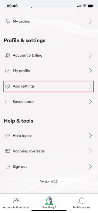 Screenshot My One NZ App Settings