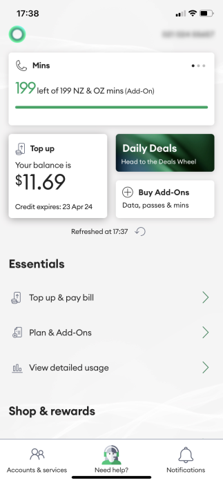 Screenshot My One NZ App Prepay Home Screen