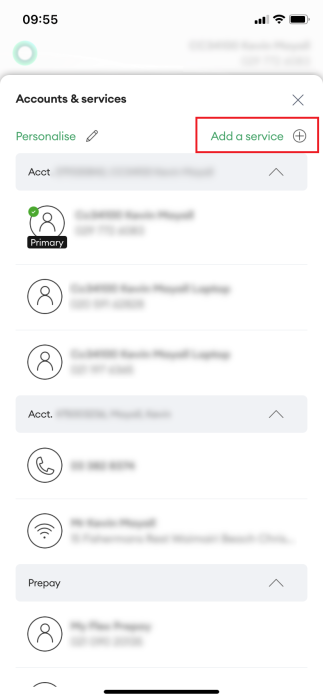 Screenshot My One NZ App Add a Service
