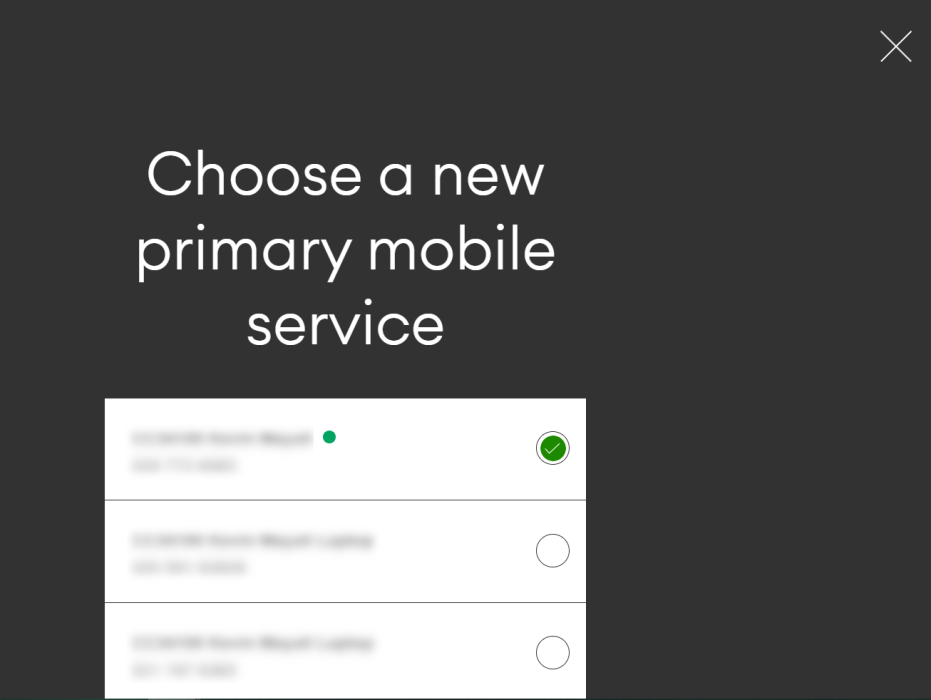 Screenshot My One NZ Web Primary Connection select