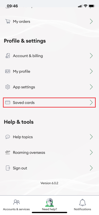 Screenshot My One NZ App Saved Cards