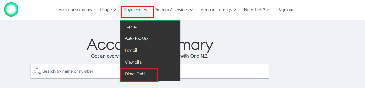 My One NZ Web Payments Select Direct Debit