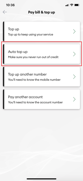 Screenshot My One NZ App Auto Topup