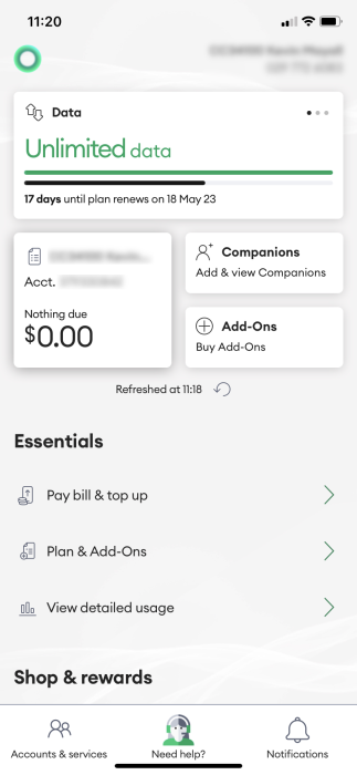 My One NZ App - Pay Monthly screen