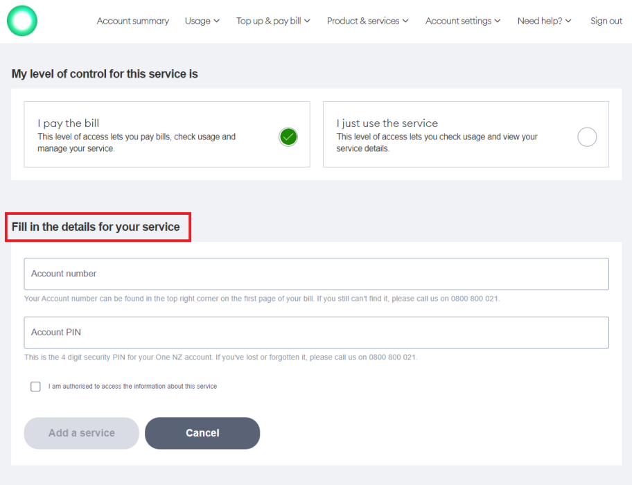 Screenshot My One NZ Web One NZ A Pay the Bill