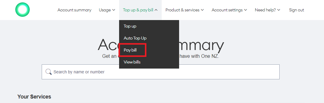 Screenshot My One NZ Web Pay Bill